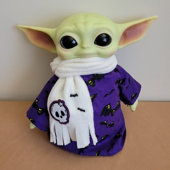 Spooky Bats 2pc Halloween Outfit/scarf set for 11" Mattel Child Grogu Yoda dolls - Picture 1 of 9
